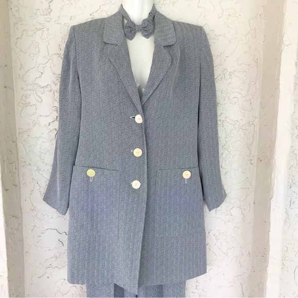 ✨Vintage Yves St Laurent Pant/Trouser Herringbone  Suit, 1980”s, Sz4/6, EU38 - Picture 2 of 9